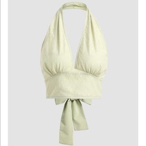 Light Green Lace Overlaid Halter Top